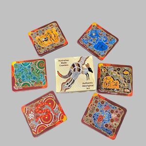 Set of 6 Australian Authentic Aboriginal Coasters In Box Indigenous Native Art